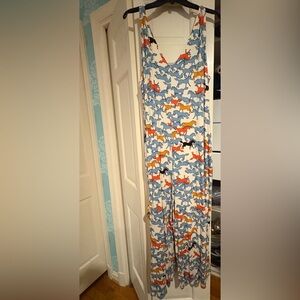 Anthropologie Blue and Orange Horse Print jumpsuit